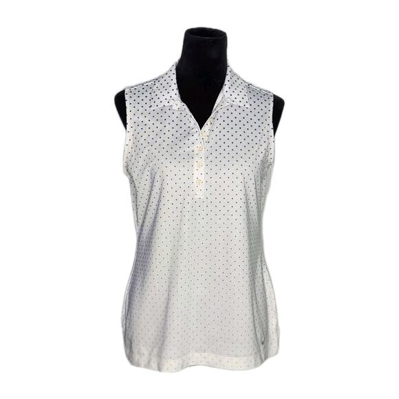 Nike Tops - Nike Golf Dri Fit Sleeveless White Blue Polka Dot Polo Women’s size Medium